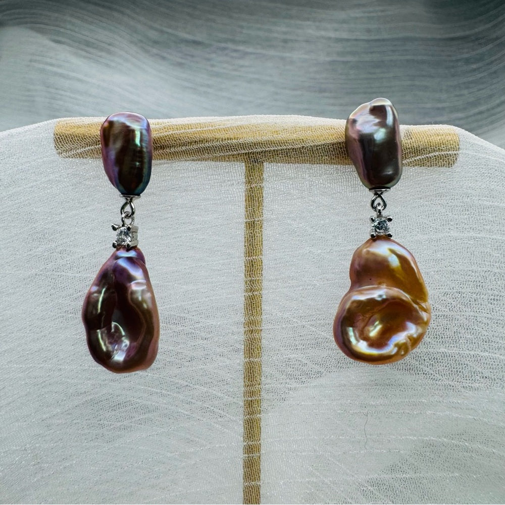 Purple & Peach Baroque Freshwater Pearl Double Dangles