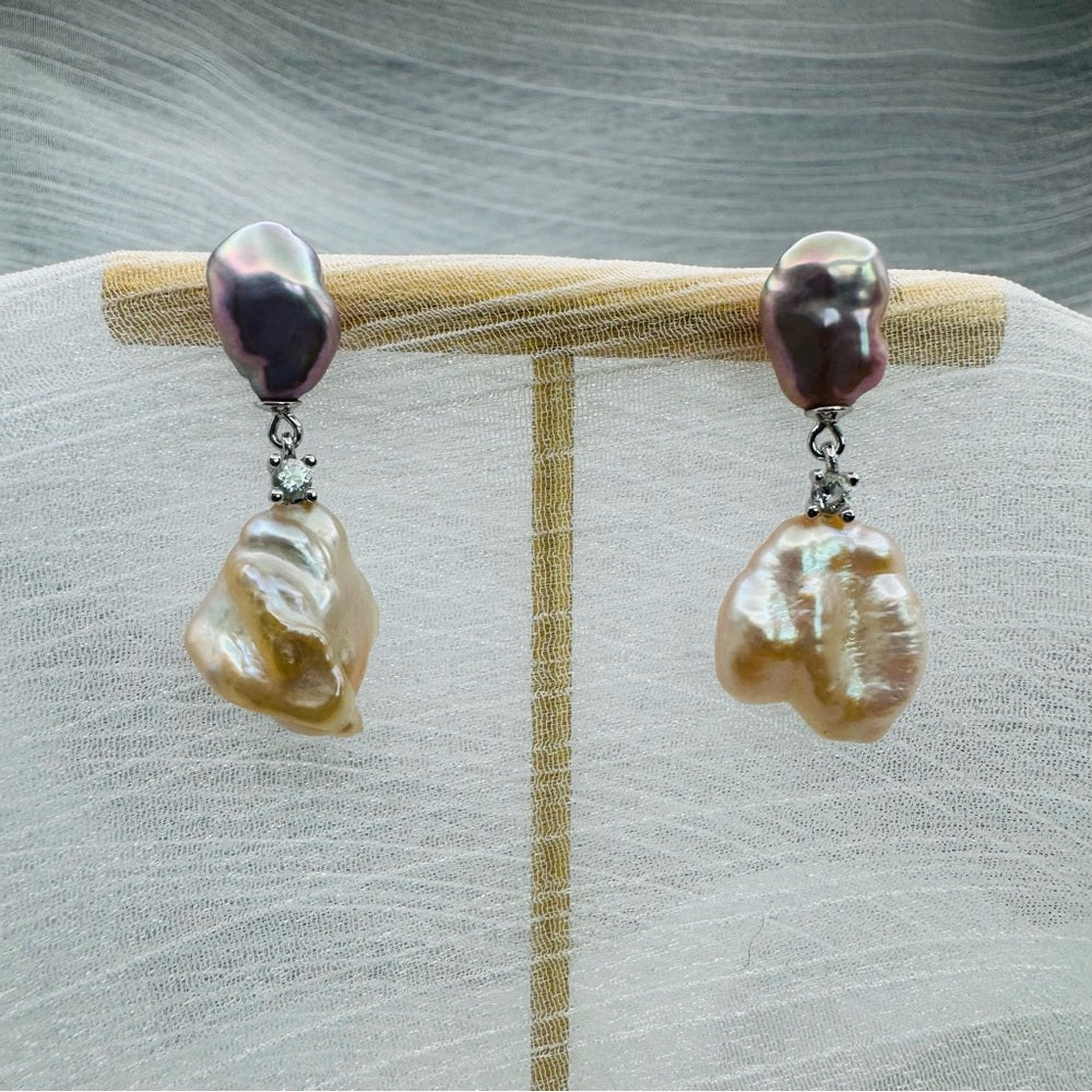 White & Lavender Freshwater Baroque Pearl Dangles