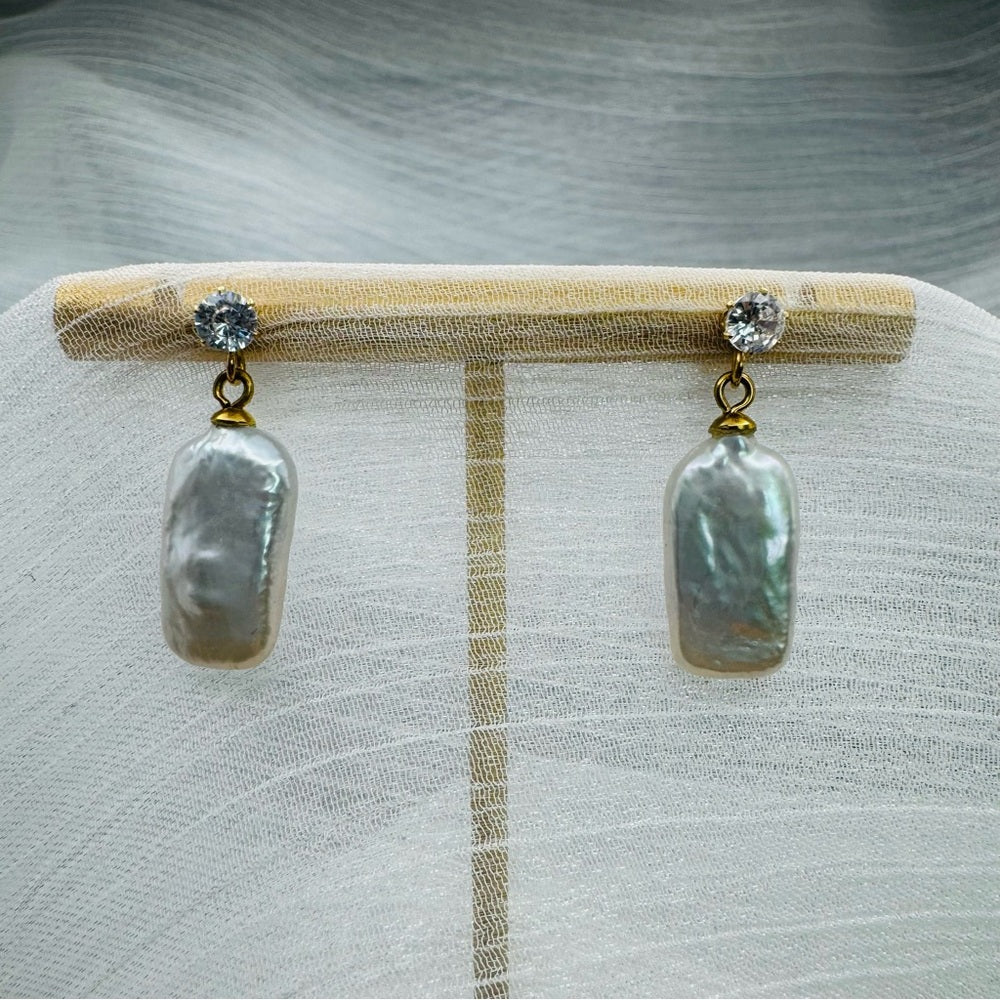 Freshwater Baroque Pearl Dangle Stud Earrings