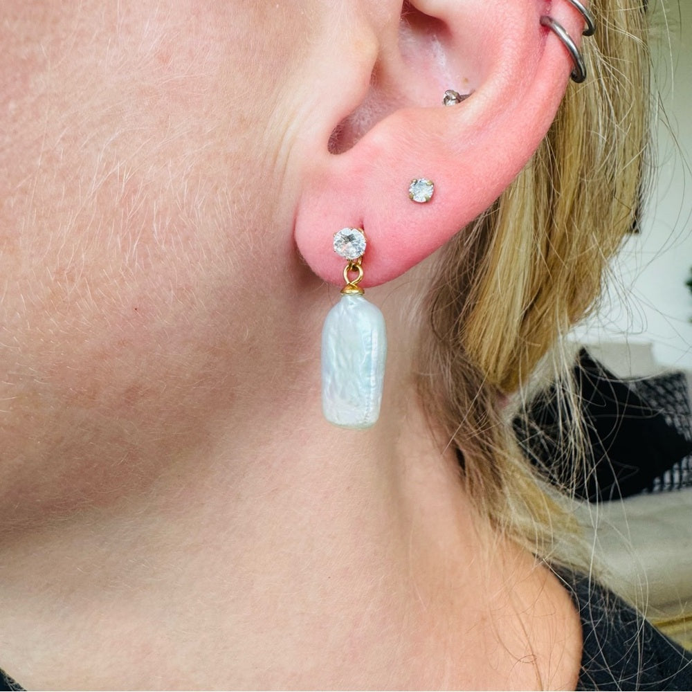 Freshwater Baroque Pearl Dangle Stud Earrings