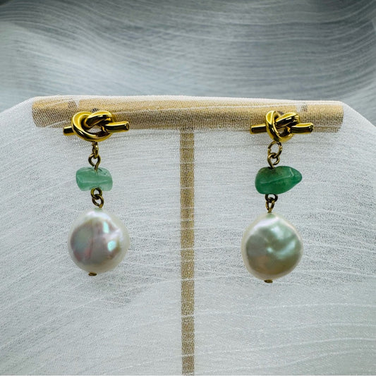 Jade & Freshwater Pearl Knot Earrings