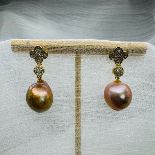 Edison Pearl Pavé Clover Dangles