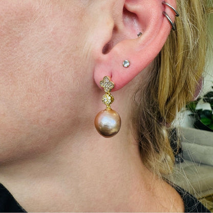 Edison Pearl Pavé Clover Dangles