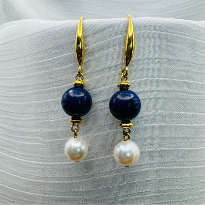 Freshwater Pearl & Lapis Dangle (high quality)