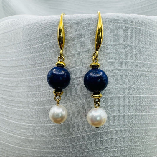 Freshwater Pearl & Lapis Dangle (high quality)