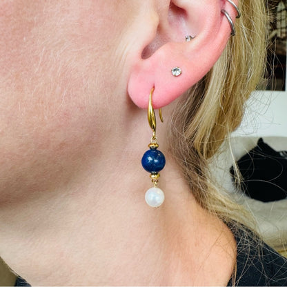 Freshwater Pearl & Lapis Dangle (high quality)