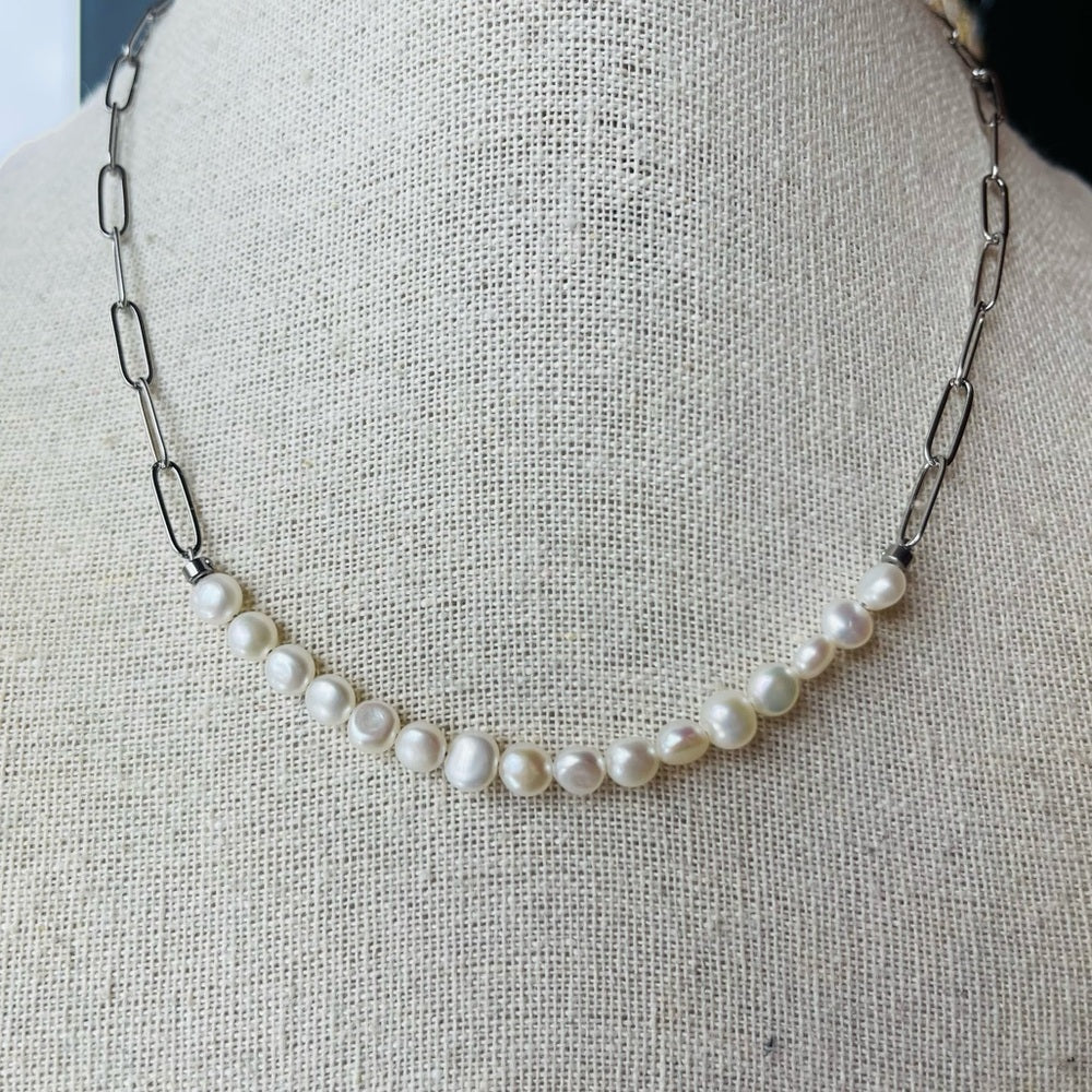 Natural Freshwater Pearl Chain Link Necklace
