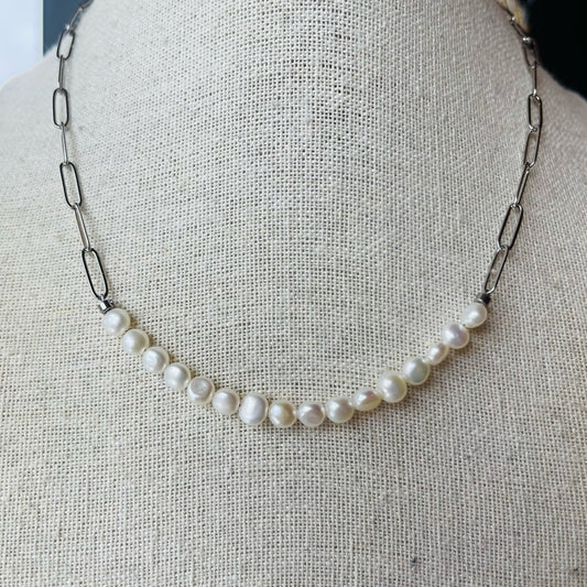 Natural Freshwater Pearl Chain Link Necklace