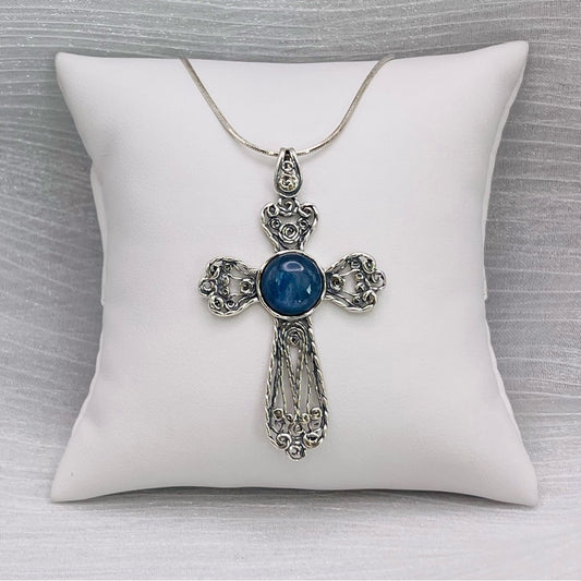 S925 Kyanite Handmade Cross Necklace