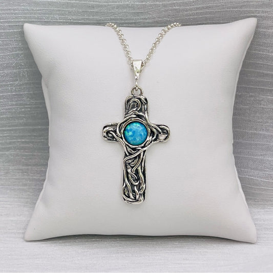 Australian Opal S925 Handmade Cross Necklace