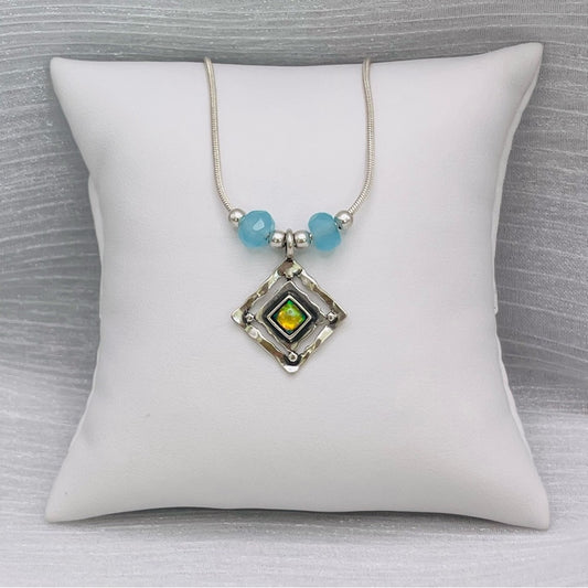 S925 Ethiopian Opal & Faceted Aquamarine Necklace