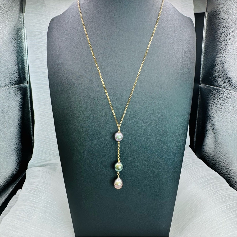 Gold Triple Tahitian Pearl Drop Necklace