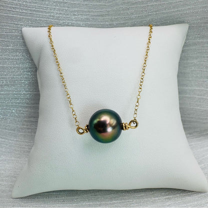 14kt Gold Tahitian Perfect Round Pearl Necklace AAA Quality