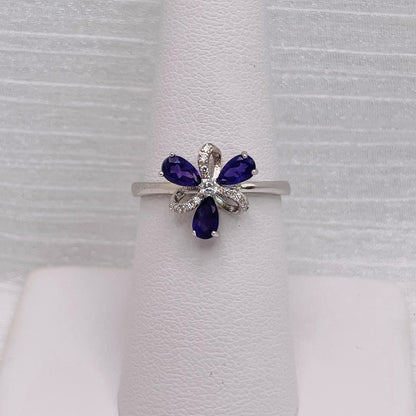 Amethyst Flower Teardrop Ring