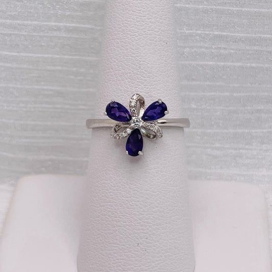 Amethyst Flower Teardrop Ring