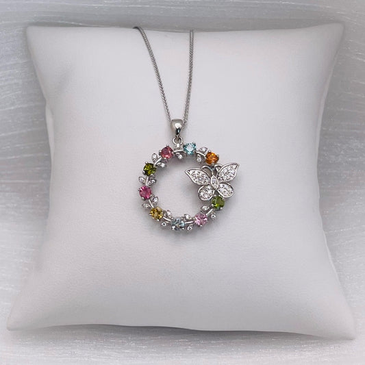 Rainbow Tourmaline Butterfly Pendant
