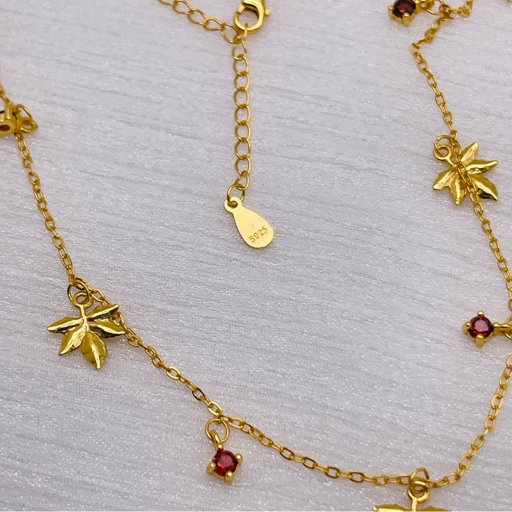 Garnet & Maple Leaf Necklace