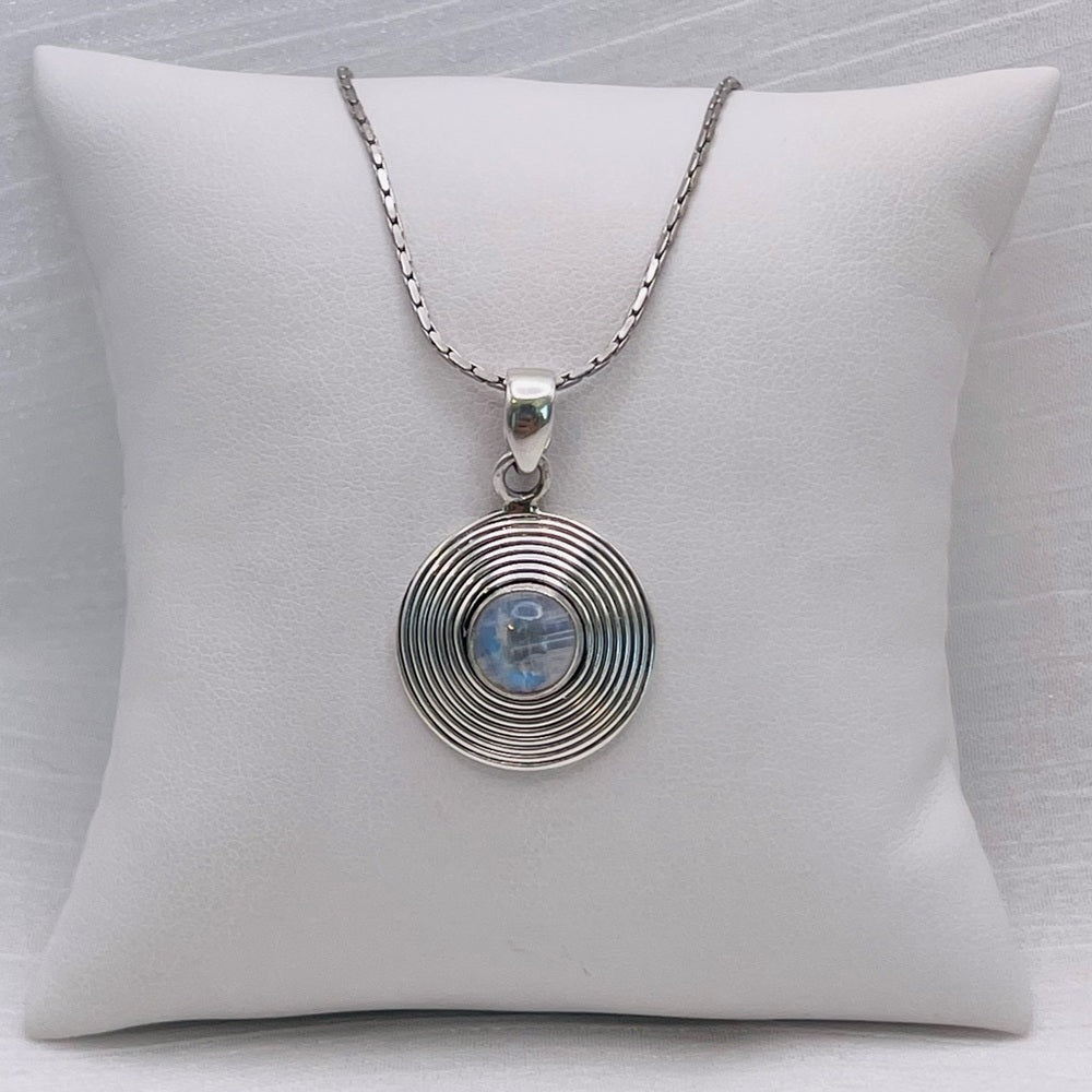 Rainbow Moonstone Circle S925 Pendant