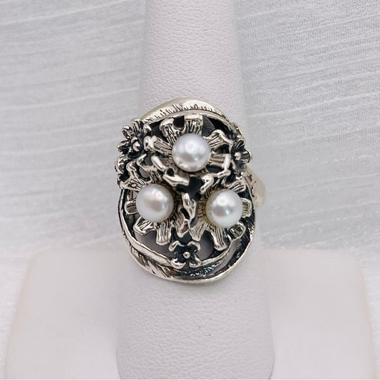 Handmade Floral Freshwater Pearl s925 Ring
