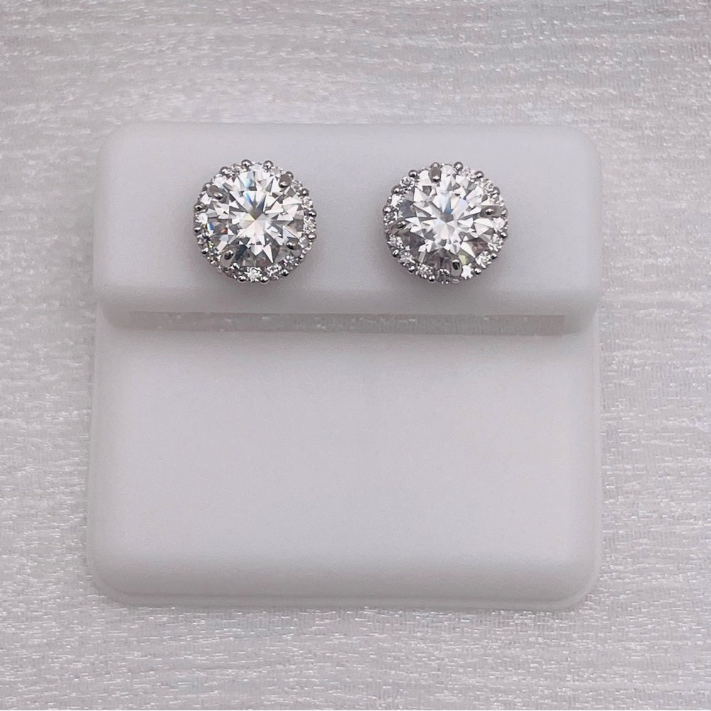 2.72 CT*2 Round Moissanite Diamond with Pave Halo Stud Earrings