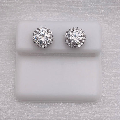 2.72 CT*2 Round Moissanite Diamond with Pave Halo Stud Earrings