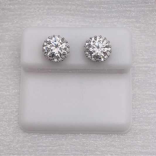 2.72 CT*2 Round Moissanite Diamond with Pave Halo Stud Earrings