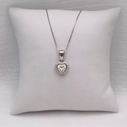 1.0 CT Heart Shaped Moissanite Diamond with Pave Halo Pendant