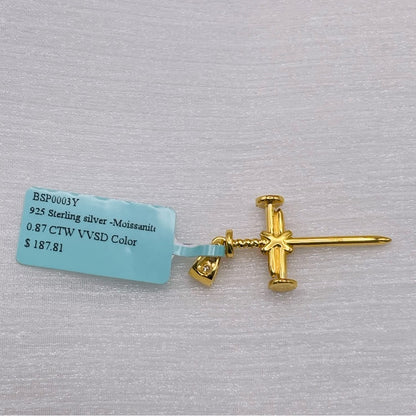 0.87 CT Moissanite Diamond Gold Cross