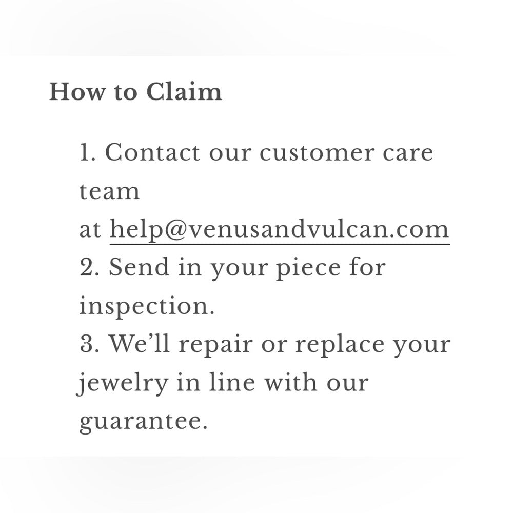 Venus and Vulcan Guarantee & Care Policy
