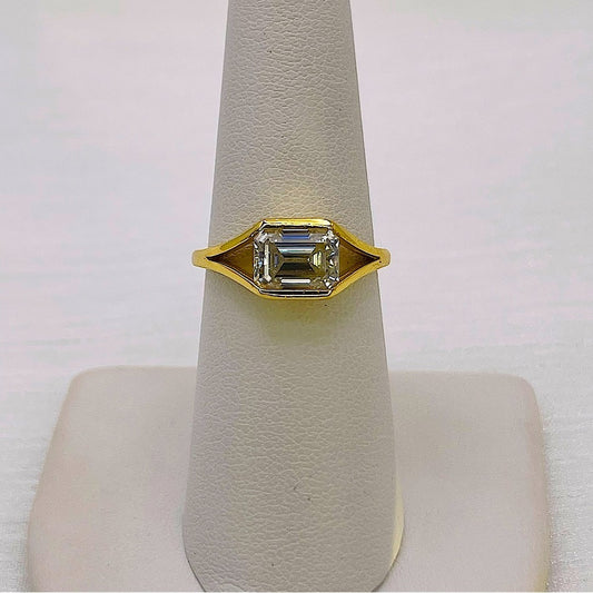 2 CT Moissanite Diamond Emerald Cut East West Half Bezel