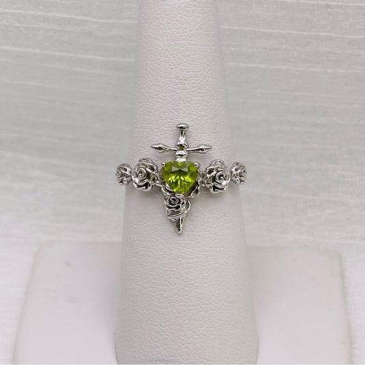 Peridot Sword & Roses Heart S925 Ring
