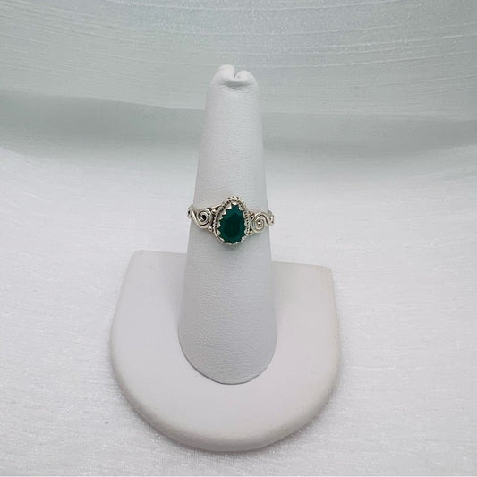 Green Chalcedony Teardrop Shape S925 Ring