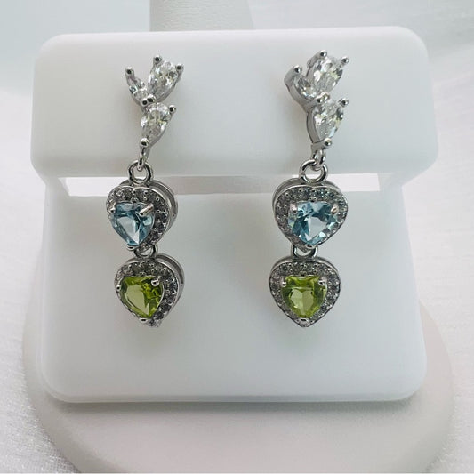 Rainbow Tourmaline Double Heart S925 Earrings
