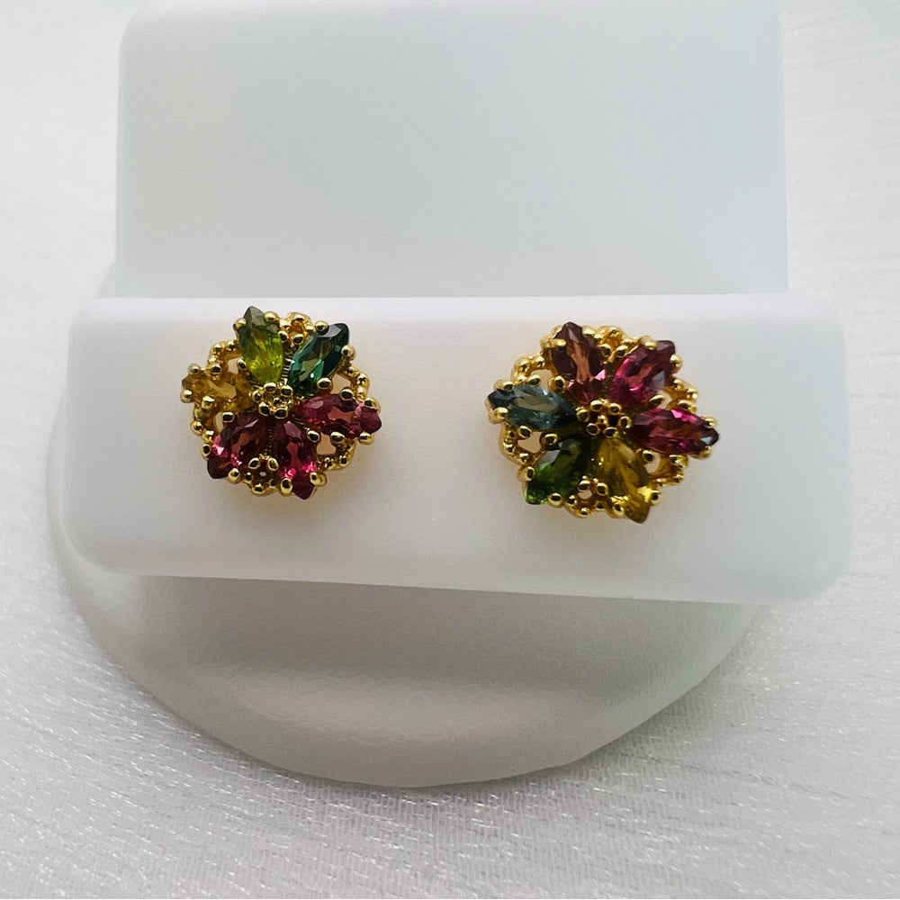 Rainbow Tourmaline Flower S925 Earrings