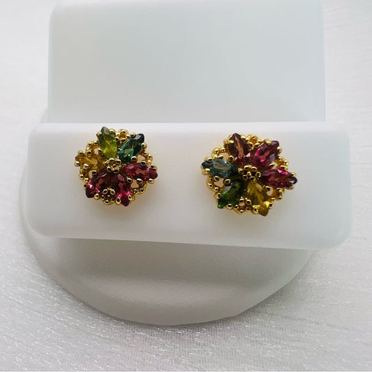 Rainbow Tourmaline Flower S925 Earrings