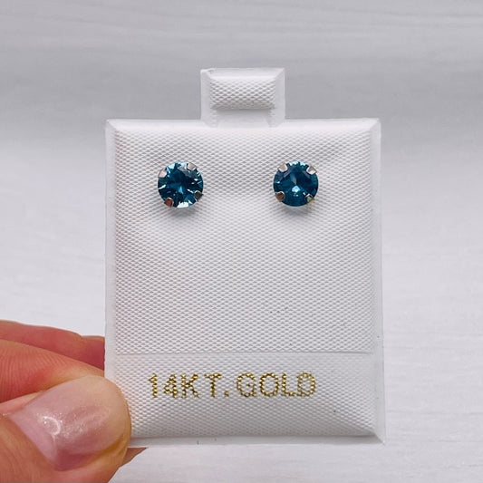 14k Gold Aqua CZ Stud Earrings