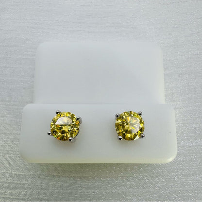 1.0*2 CT Moissanite Diamond Yellow Stud Earrings