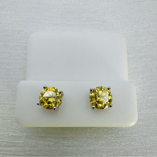 1.0*2 CT Moissanite Diamond Yellow Stud Earrings