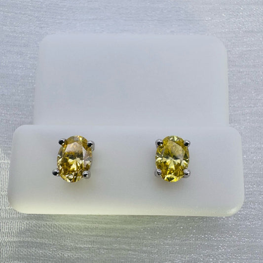 1.0*2 CT Moissanite Diamond Yellow Oval Stud Earrings