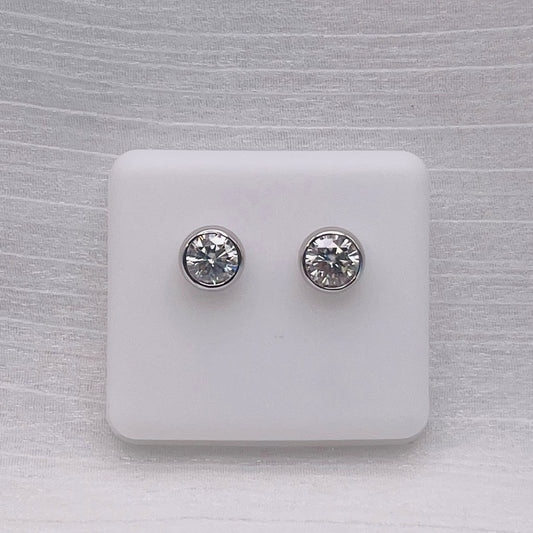1.0CT Moissanite Diamond Round Bezel Set S925 Sterling Silver Stud Earrings
