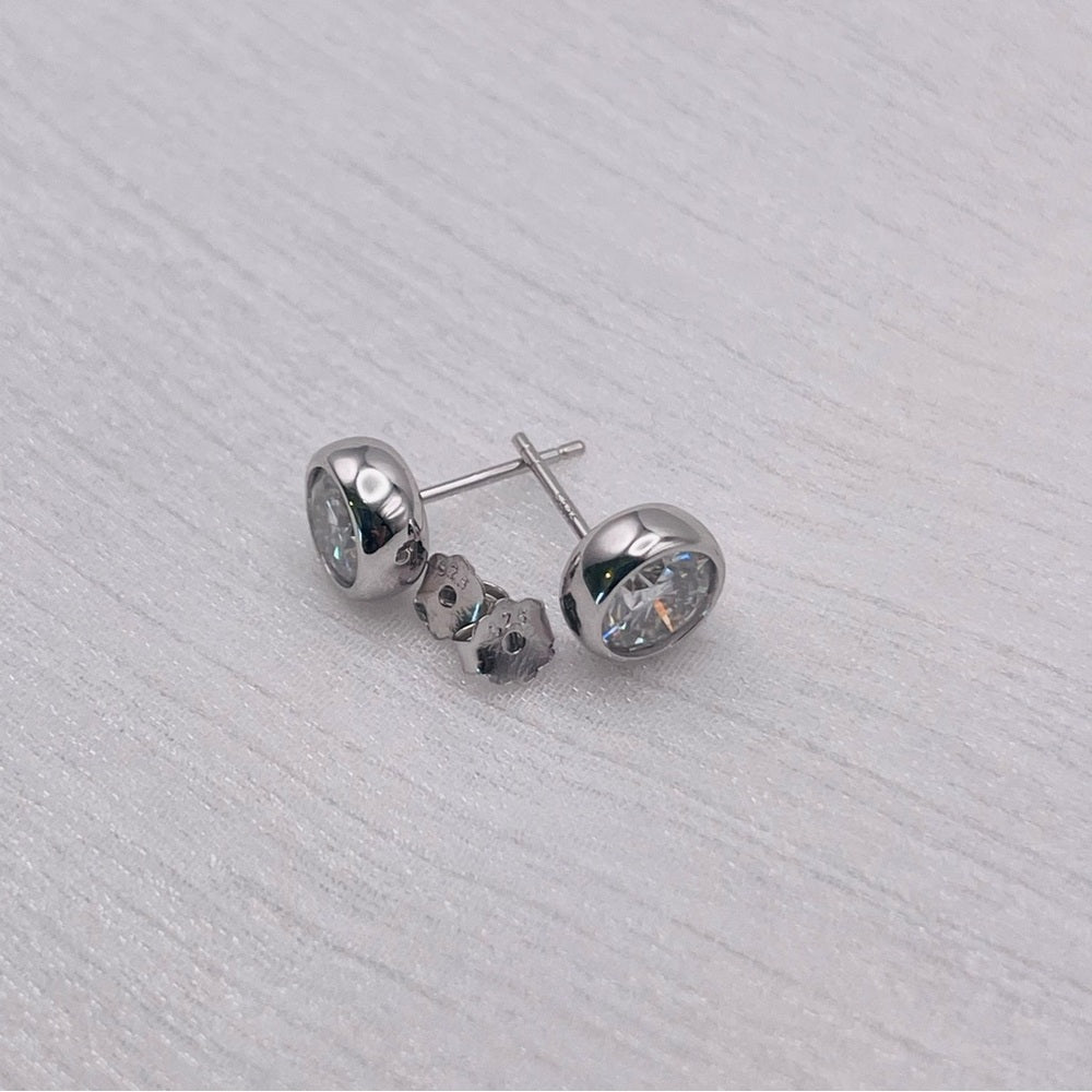 2 CT Total Moissanite Round Bezel Set Sterling Silver Stud Earrings