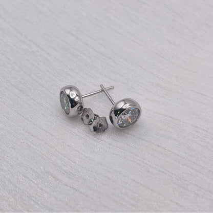 1.0CT Moissanite Diamond Round Bezel Set S925 Sterling Silver Stud Earrings