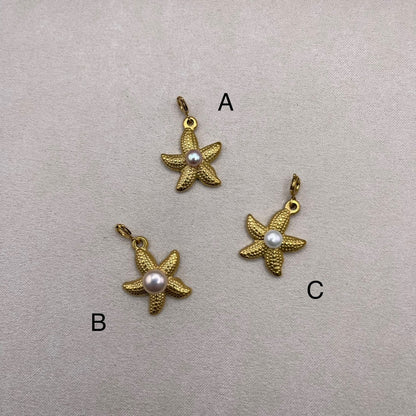 Gold Starfish and Freshwater Pearl Charms