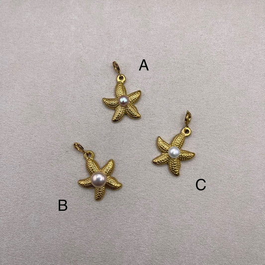 Gold Starfish and Freshwater Pearl Charms