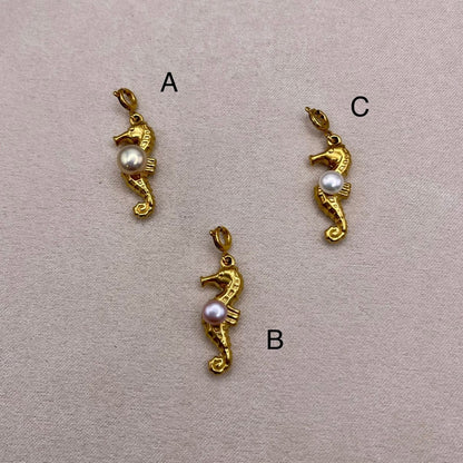 Gold Seahorse and Freshwater Pearl Charms
