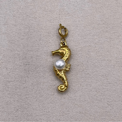 Gold Seahorse and Freshwater Pearl Charms