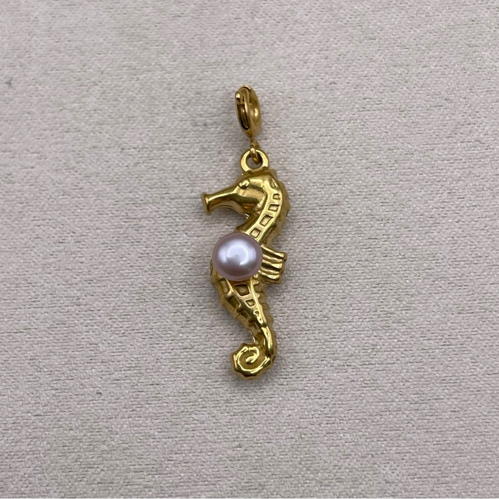 Gold Seahorse and Freshwater Pearl Charms