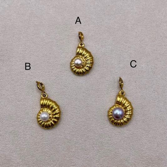 Gold Seashell and Freshwater Pearl Charms