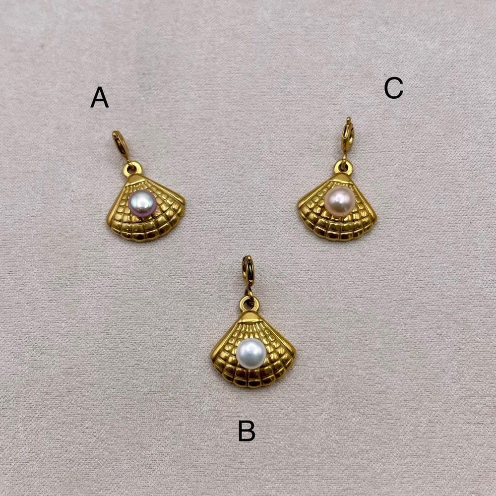 Freshwater Pearl Seashell Charm With Clasp