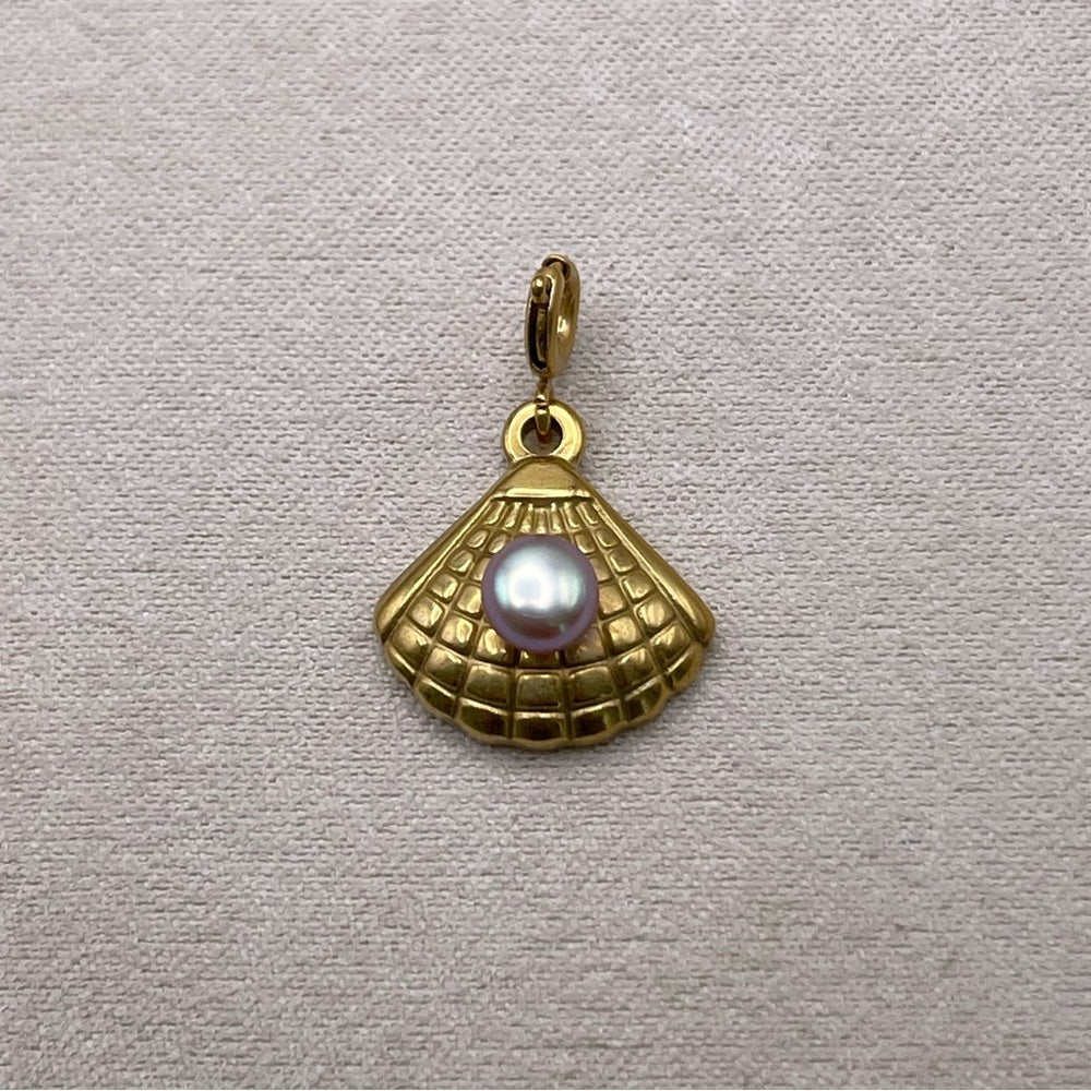 Freshwater Pearl Seashell Charm With Clasp